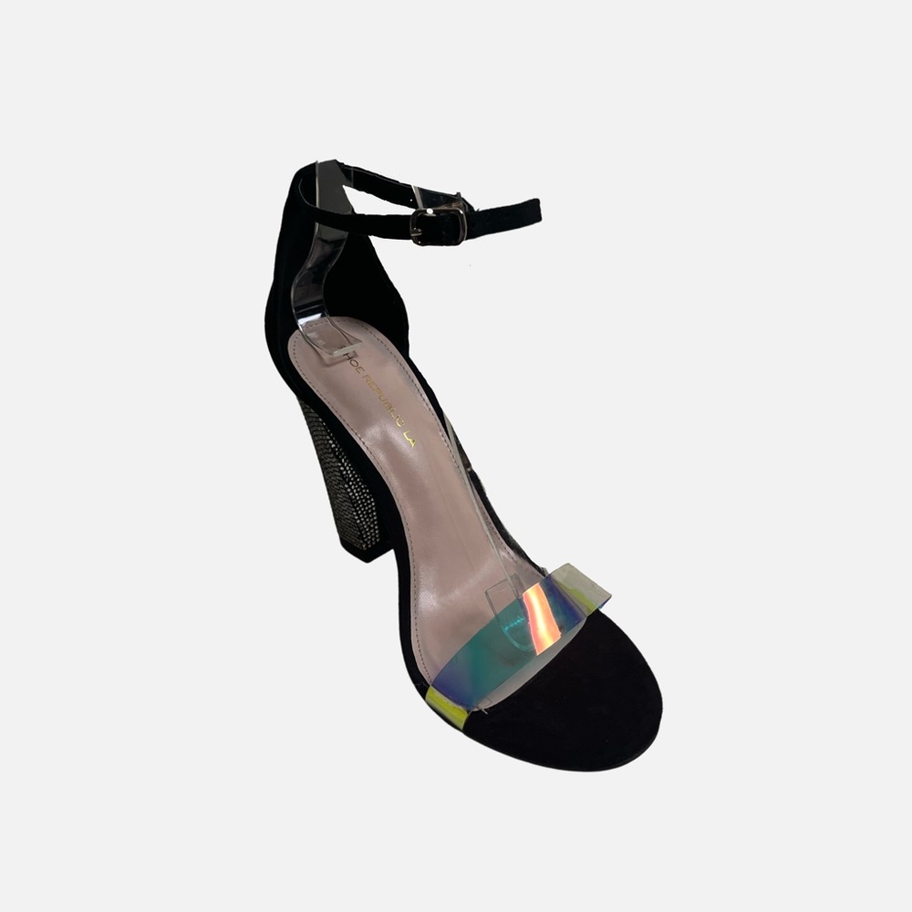 Chunky Rhinestone Iridescent Open Toe heels
